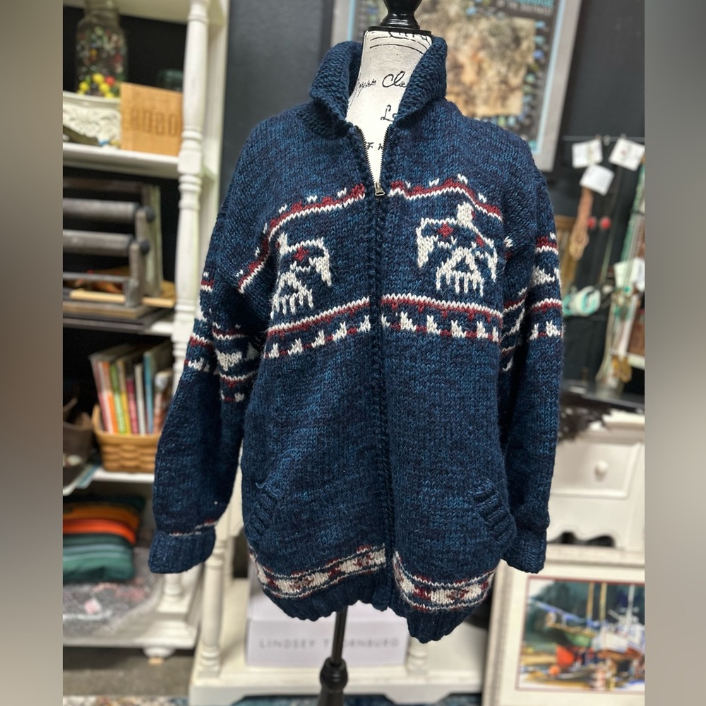 Navy Blue Patterned Sweater - image 1